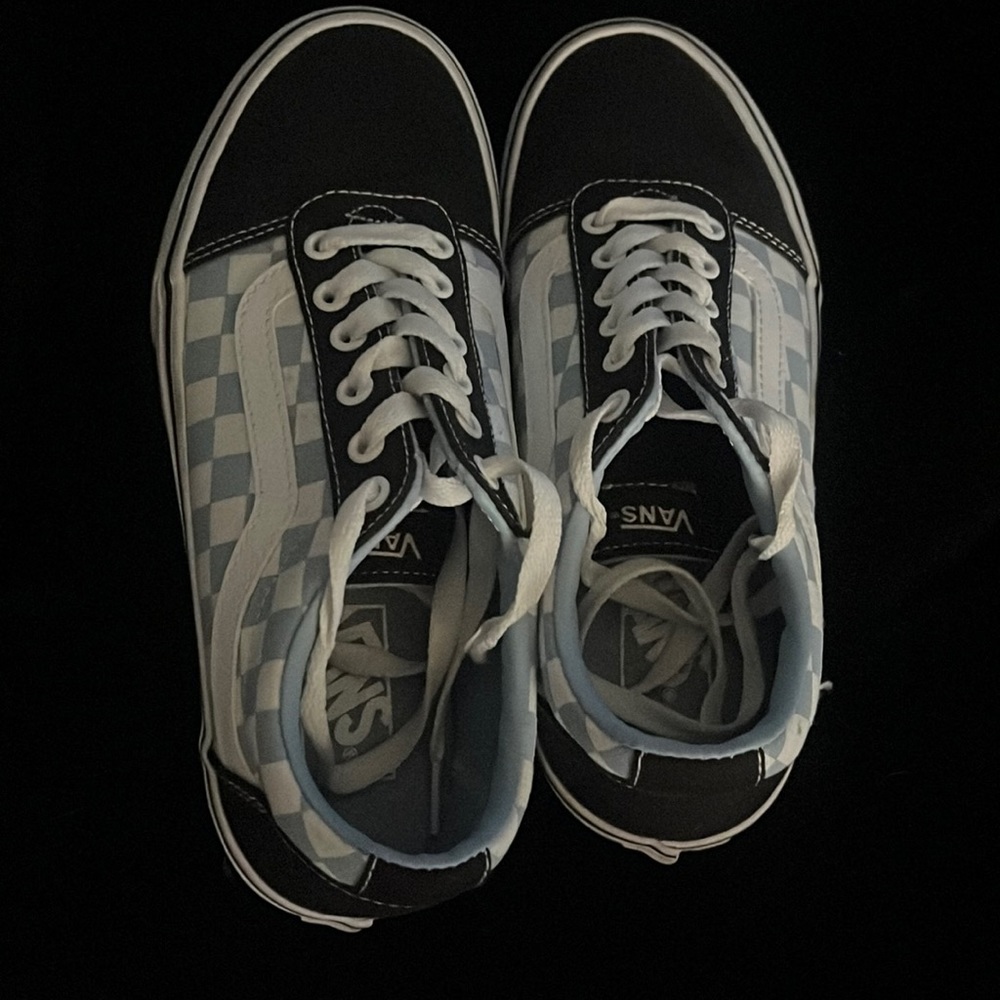 Blue/White/Black Checkered Lowrise Vans!🖤🤍💙